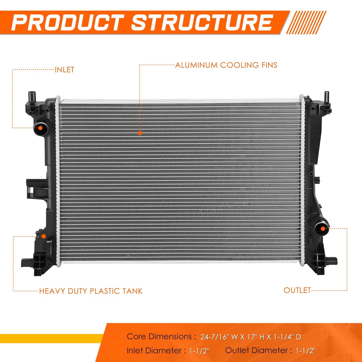 Aluminum Cooling Radiator for Fiat 500X Renegade (2019–2023) DPI-13904