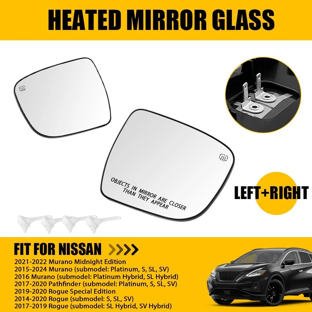 2X Heated Mirror Glass for Nissan Rogue (2014–2020) Pathfinder (2017–2020)