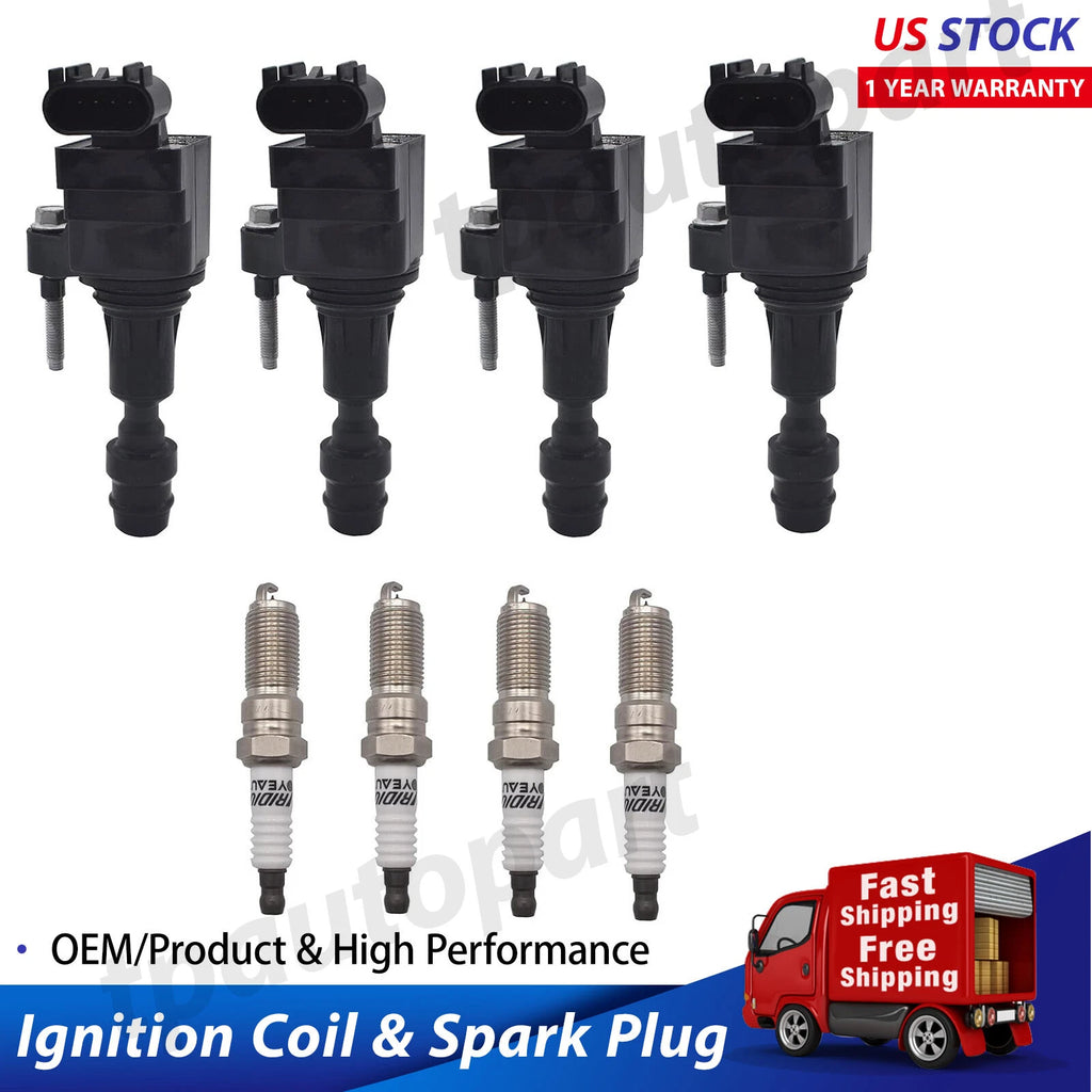 4x Ignition Coil & Spark Plug Set for Chevy Malibu Equinox HHR Cobalt Buick (2008–2017)