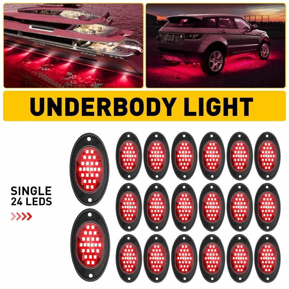 24-LED Red Underglow Rock Lights Strip for Universal SUV Jeep ATV UTV