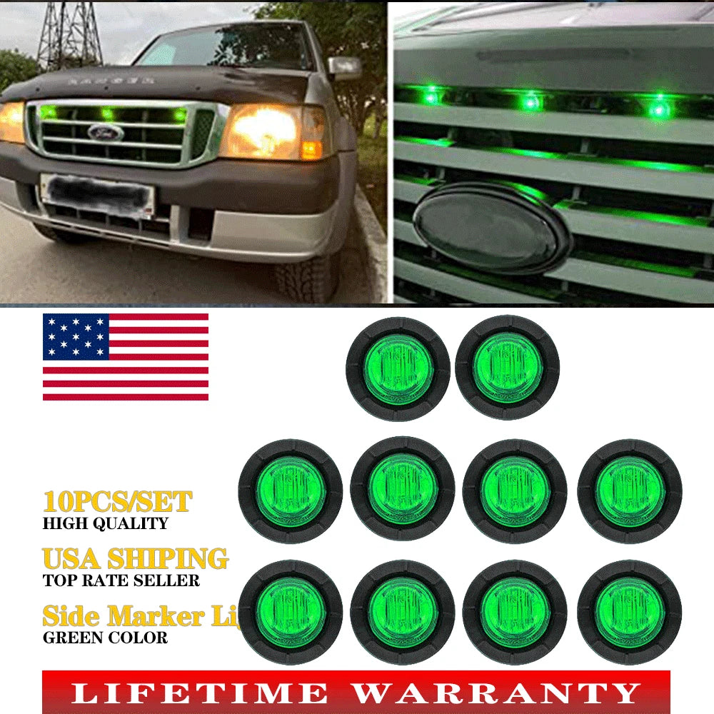 Set of 10 Round 3/4'' LED Side Marker Lights for Truck Trailer