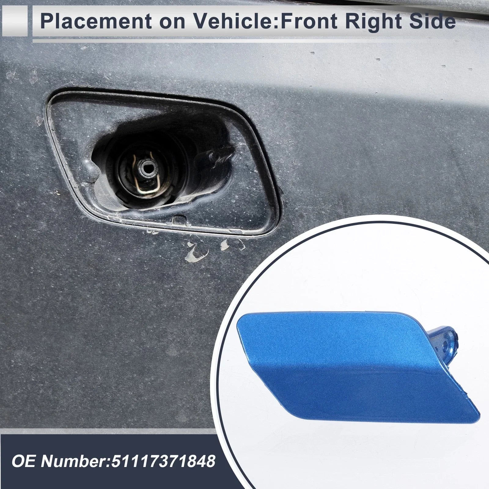 Front Right Side Bumper Headlight Washer Nozzle Cover Cap for BMW 3 Series Blue