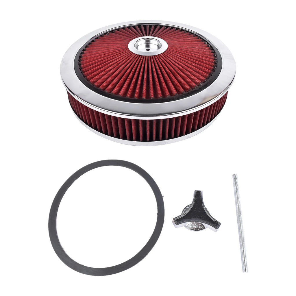 14" x 3" Round Air Cleaner w/ Chrome Lid for Universal Fit (5-1/8" Neck)