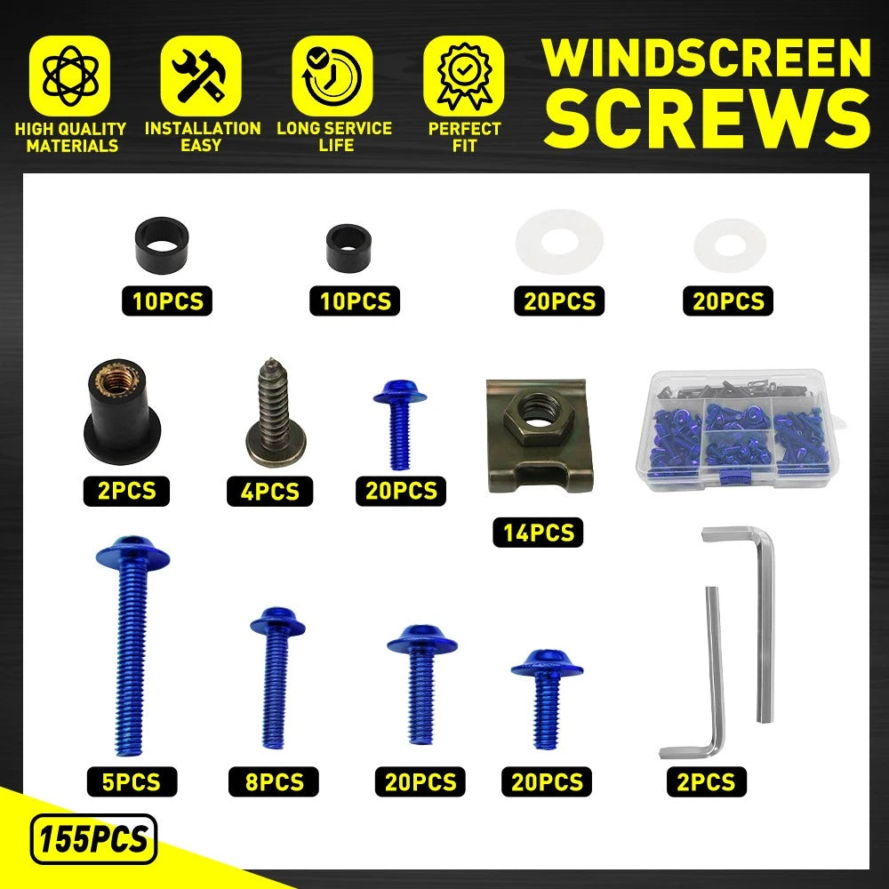 155pcs Blue Aluminum Fairing Bolts Kit for Yamaha YZF R1 (1998–2021) R6 (1999–2020) M5 M6