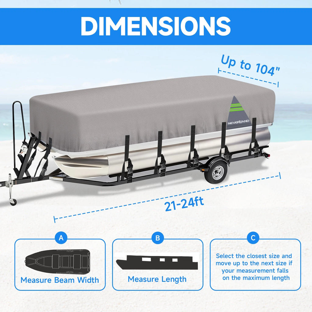 Pontoon Boat Cover Waterproof 104" Heavy Duty UV Dust Rain Protector