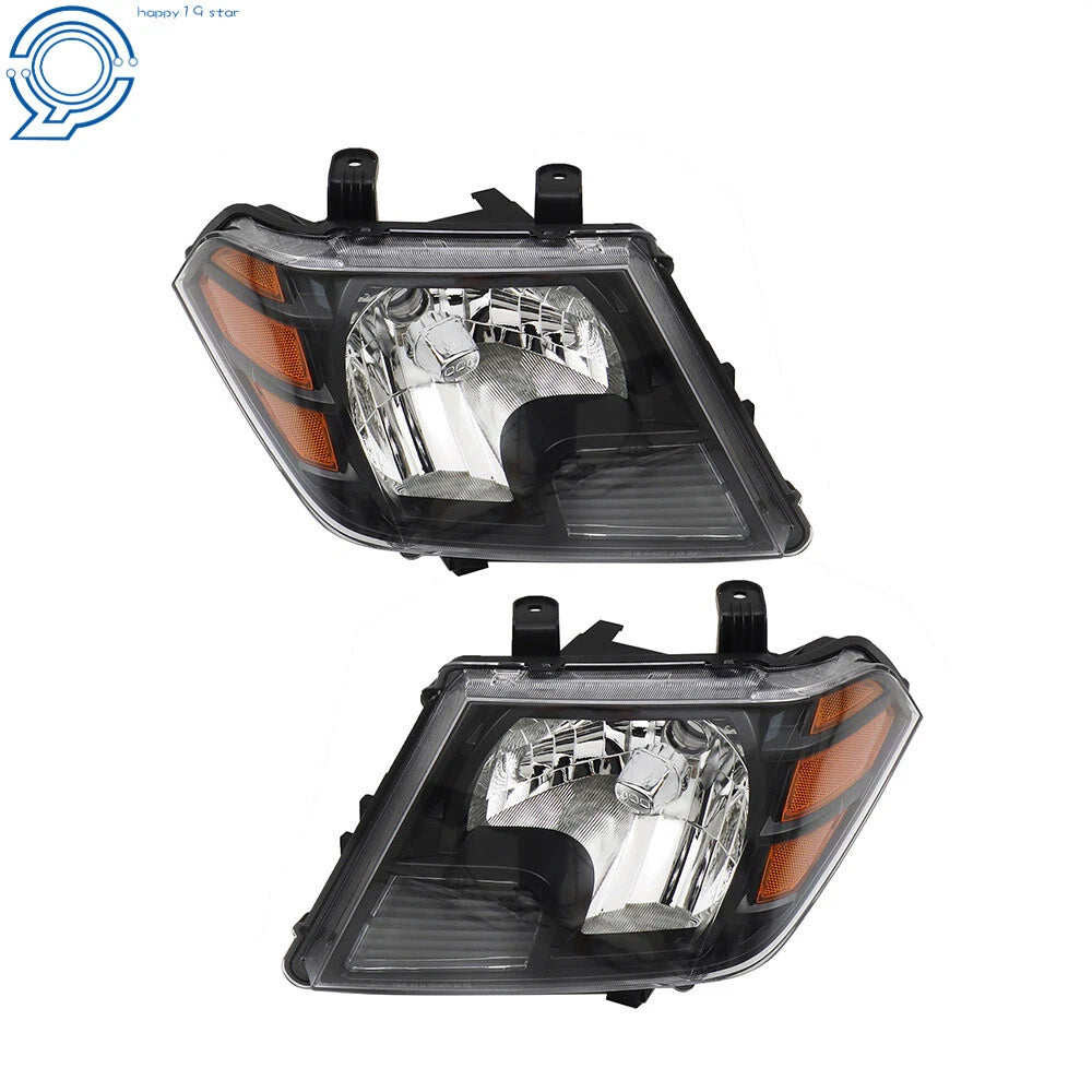 Set of 2 Halogen Headlights for Nissan Frontier (2009–2021) Black Housing