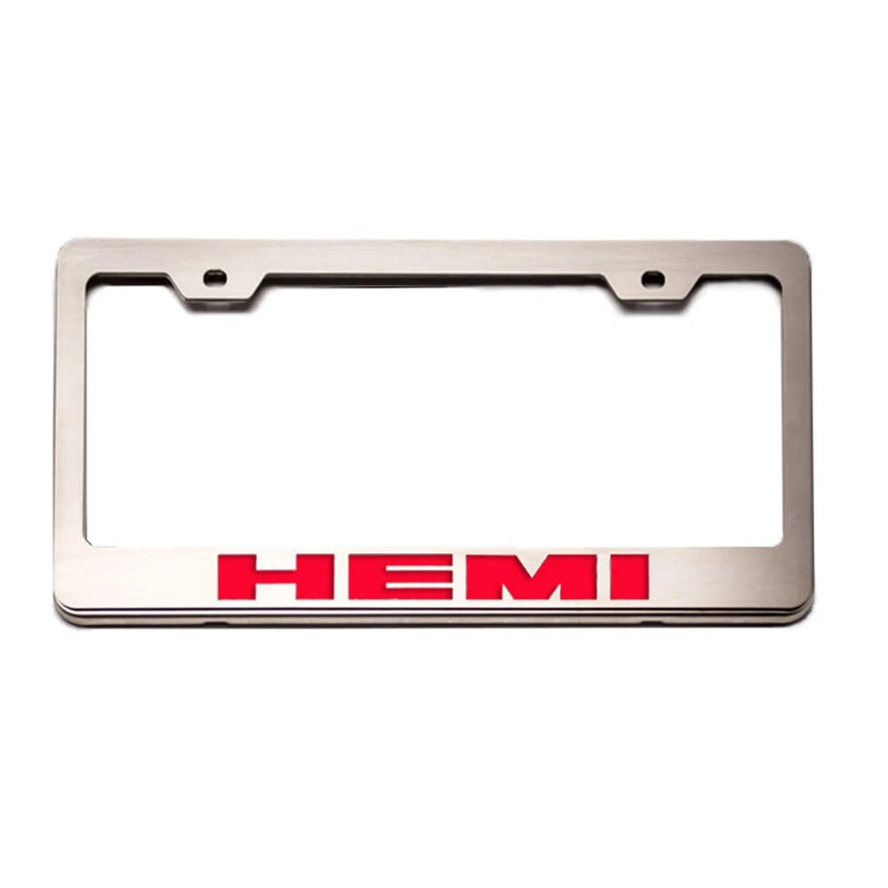 Stainless Steel Plate Frame w/MOPAR Blue HEMI Inlay for Dodge Challenger/Charger