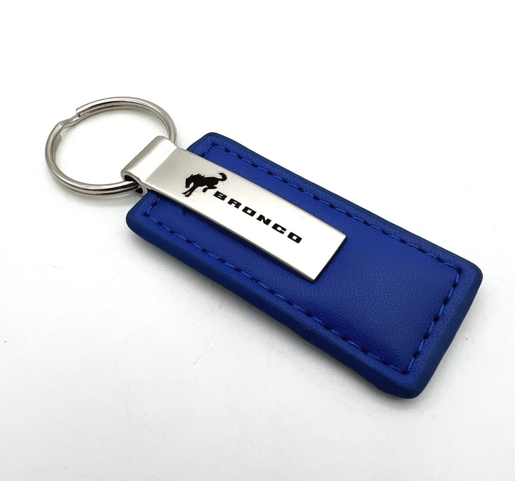 Leather Key Fob with Blue Rectangle Emblem for Ford Bronco (2021–2025)