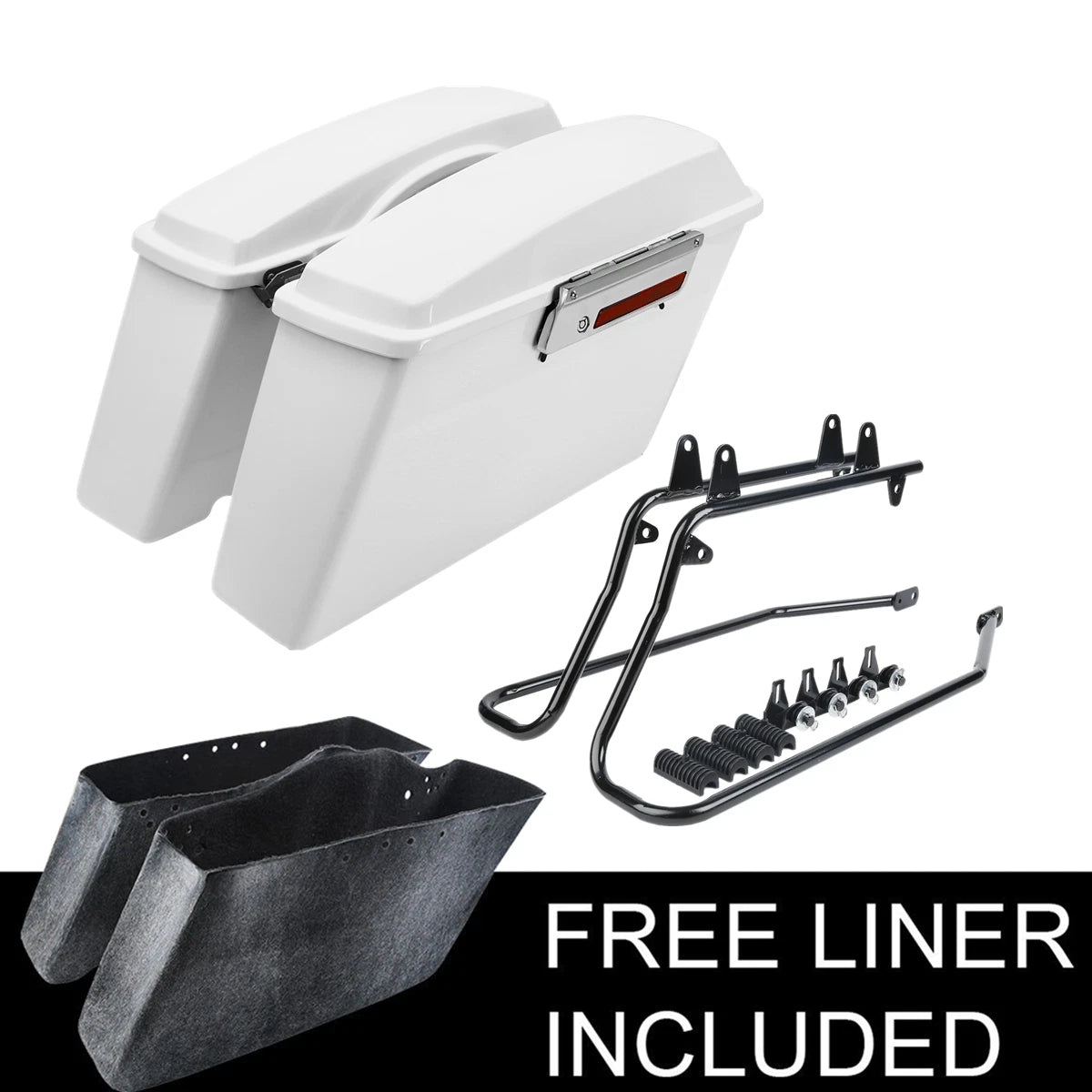 White Hard Saddlebag & Black Conversion Bracket for Harley Softail FLST (1984–2017)