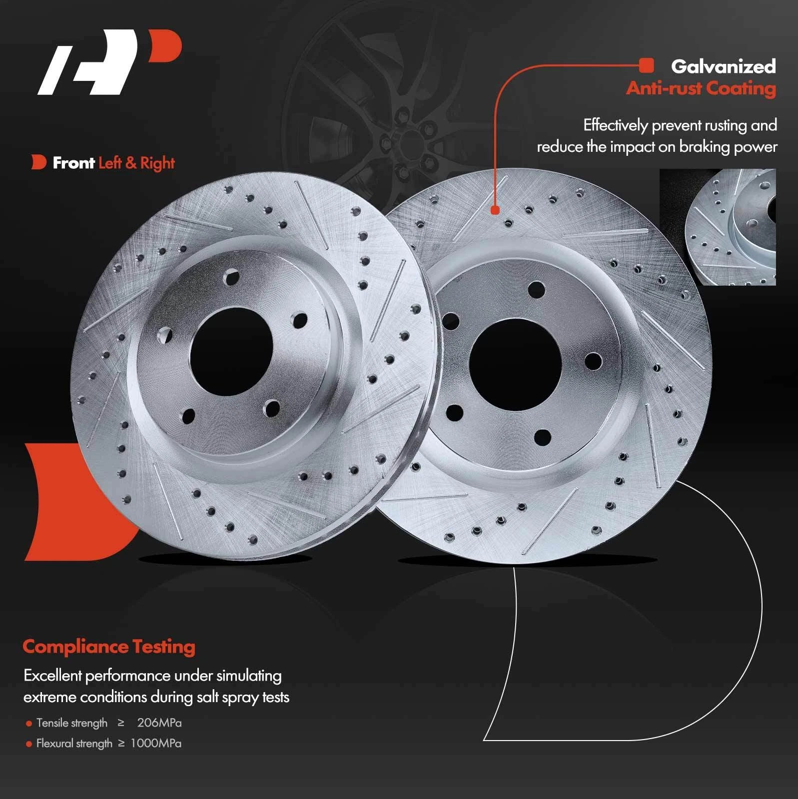 Front Drilled Brake Rotors for Nissan Sentra (2017–2019) Juke (2011–2017)