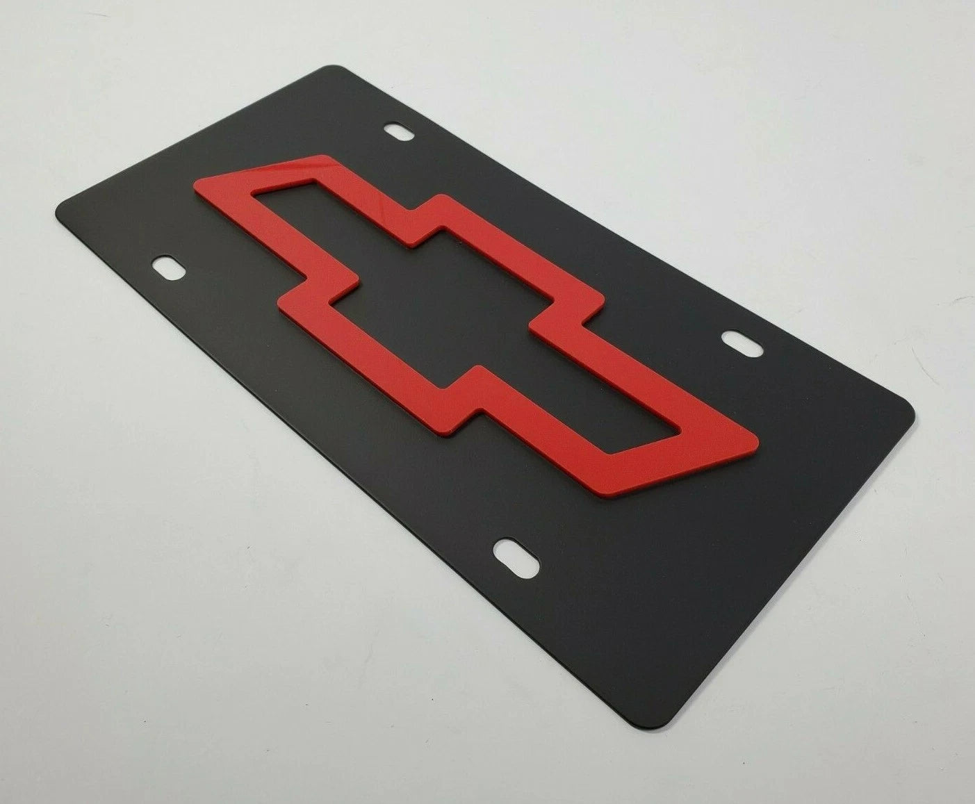 Metal Vanity License Plate Tag with 3D Red Chevy Bowtie for Chevrolet (1950–2026)