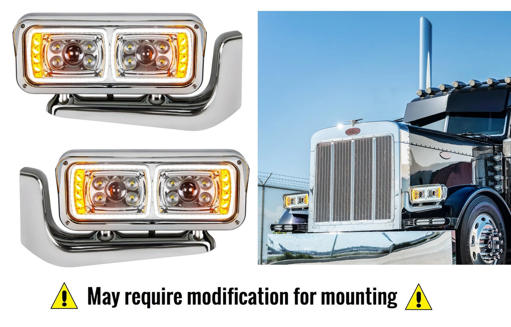 All LED Chrome Headlights Full Assembly with Mounting Arms for Peterbilt (2010–2018)