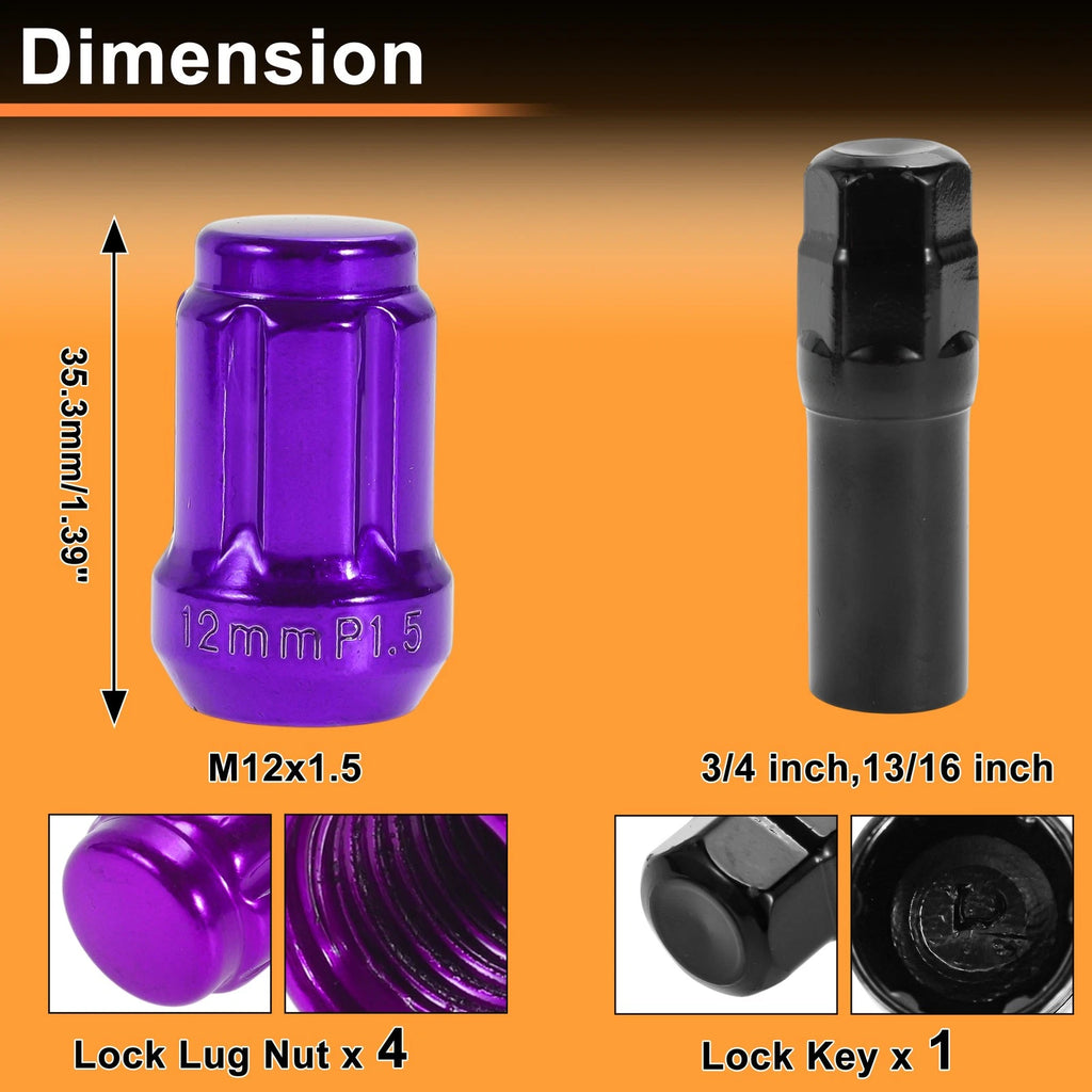 M12x1.5 Tire Wheel Locking Nut Set with 1 Socket Key for Honda Toyota