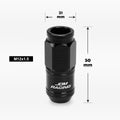 20Pc M12X1.5 Black JDM Open End Cone Wheel Lug Nuts + Spline Locks + Key
