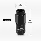 20Pc M12X1.5 Black JDM Open End Cone Wheel Lug Nuts + Spline Locks + Key