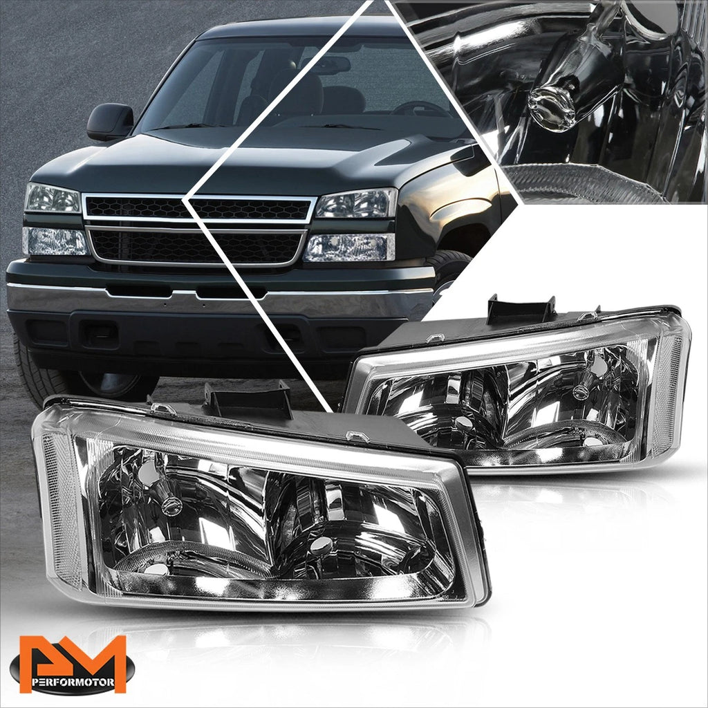 Upper Headlight Lamps for Chevy Silverado/Avalanche (2003–2006) Chrome Clear