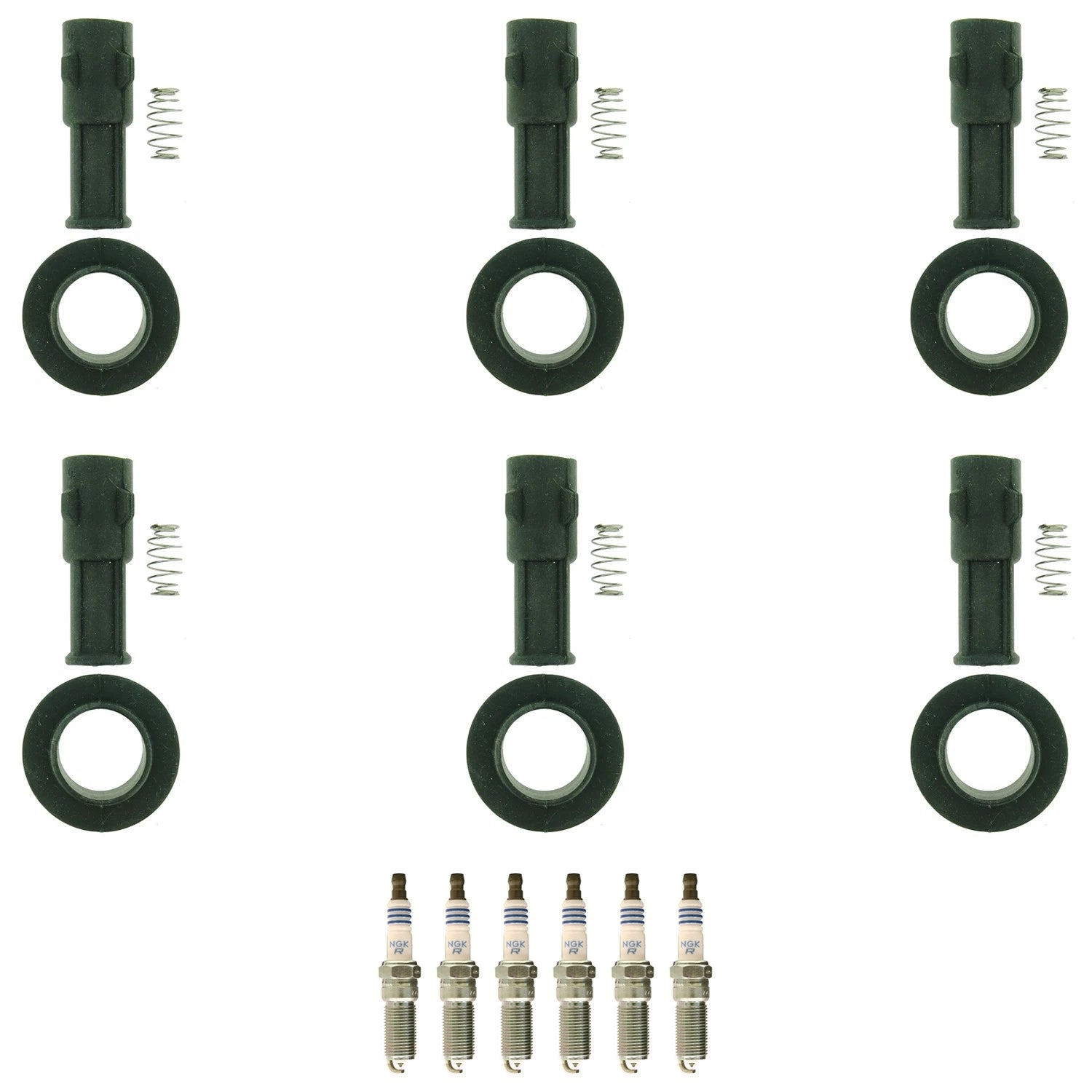 Set of 6 NGK Laser Platinum Spark Plugs & Coil Boots for Acadia CTS Enclave SRX (V6)