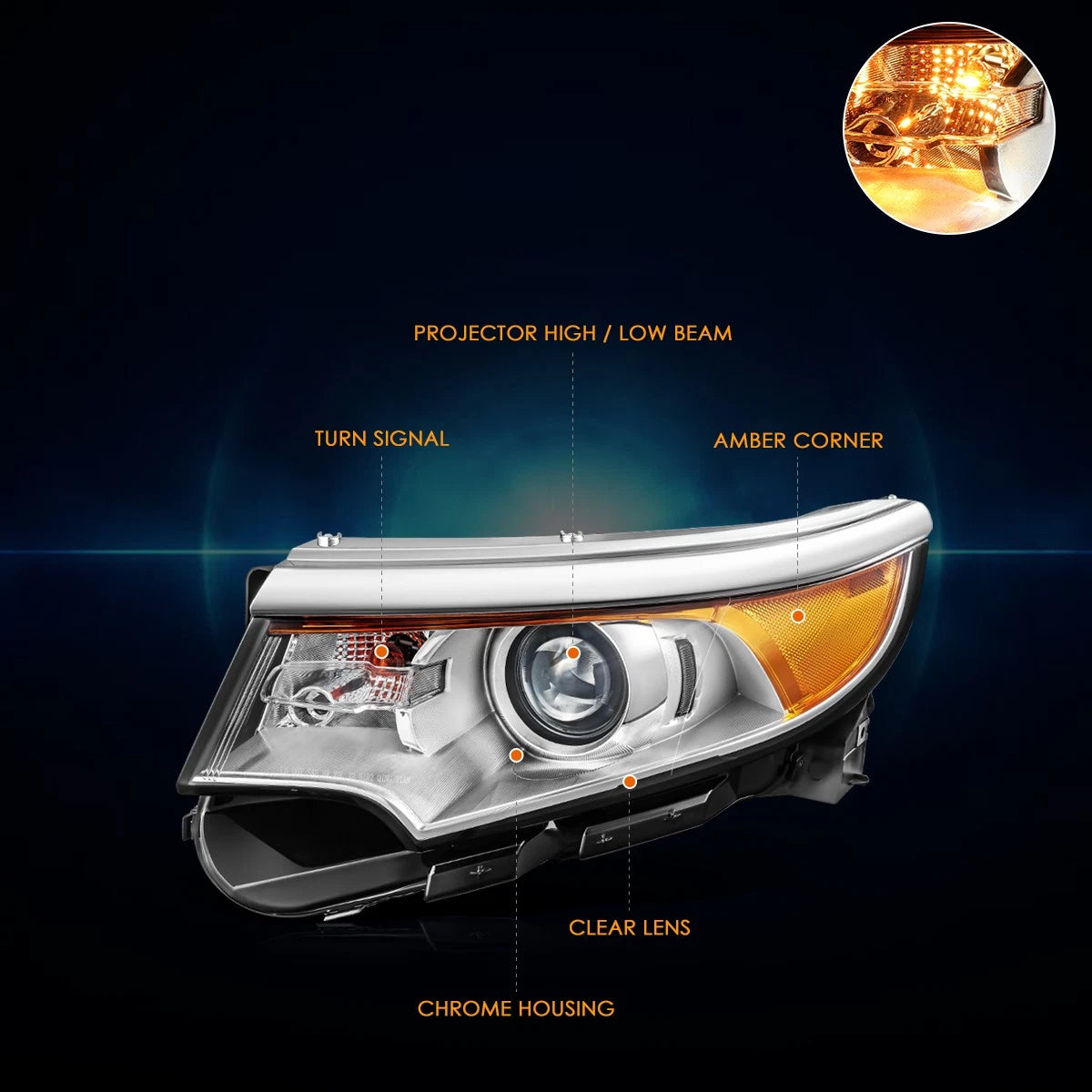 Driver Side Projector Headlight for Ford Edge (2011–2014)