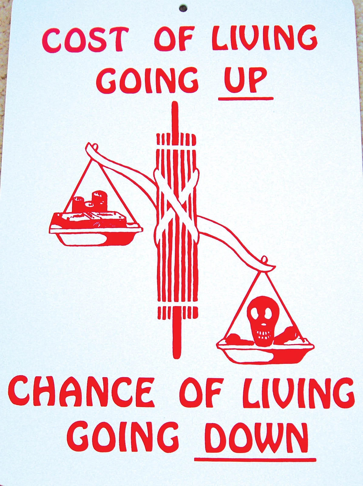 Funny Man Cave Sign - The Cost of Living Going Up, Chance of Living Down