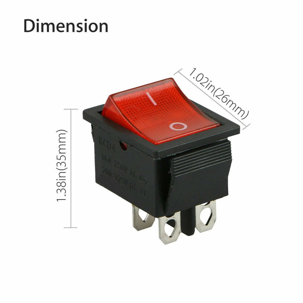 2X Red Rocker Switch DPST ON/OFF 16 Amp 250V for Automotive Applications