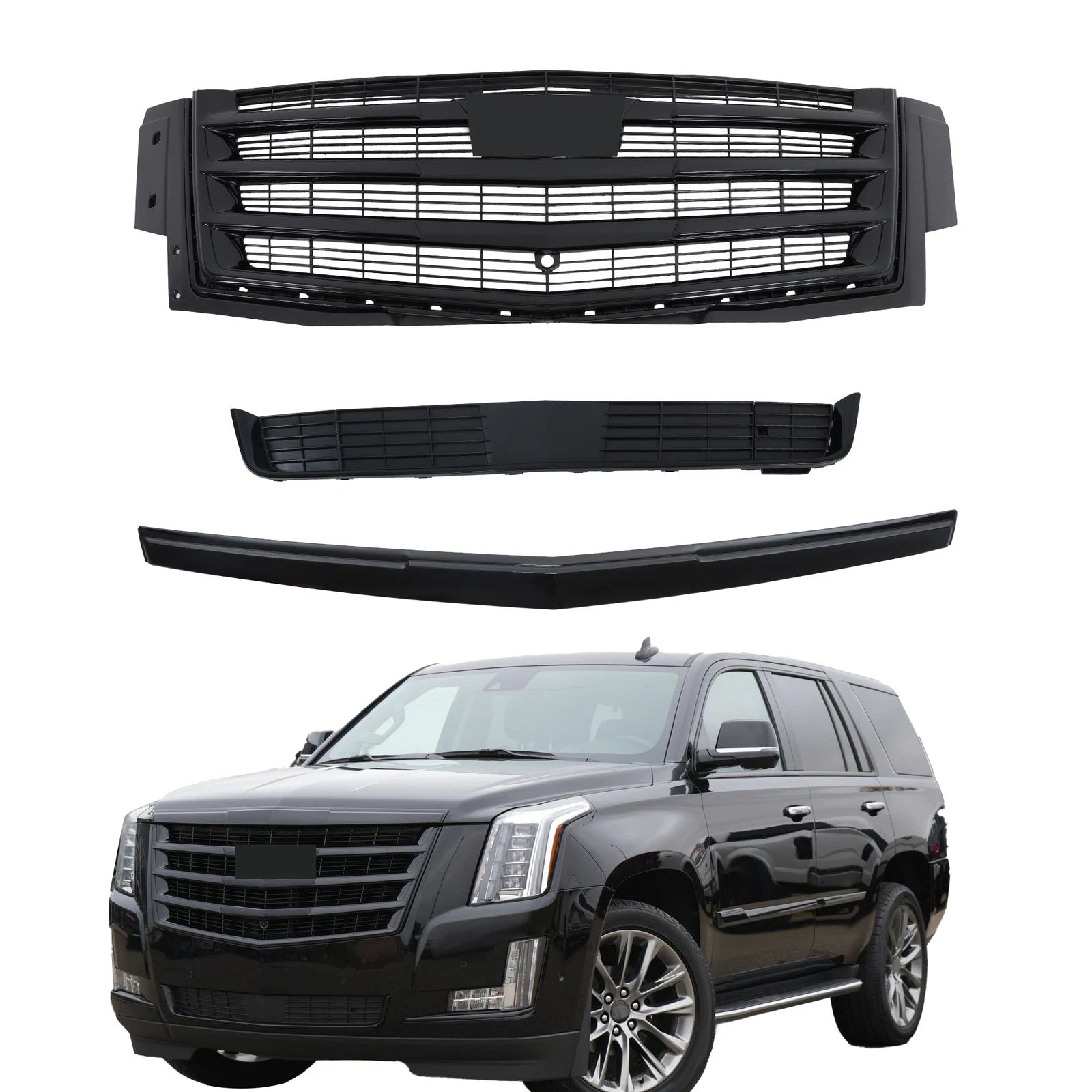 Gloss Black Front Center Mesh Grille for Cadillac Escalade (2015-2020)