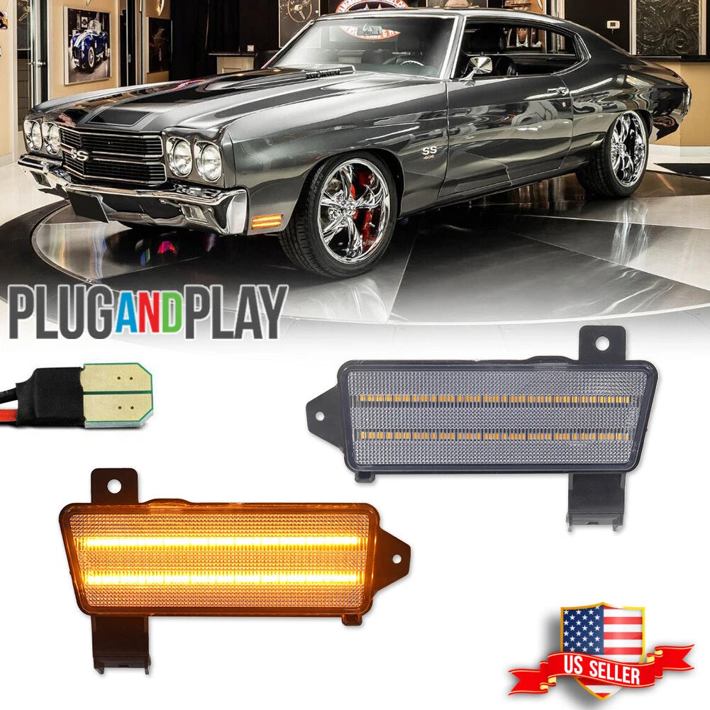 2X Clear Amber LED Front Side Marker Lights for Chevy Chevelle El Camino (1970)
