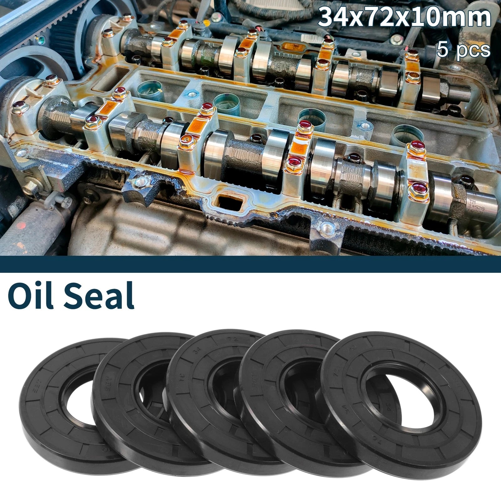 Set of 5 Oil Seal Rotary Shaft Seals NBR Rubber 34x72x10mm