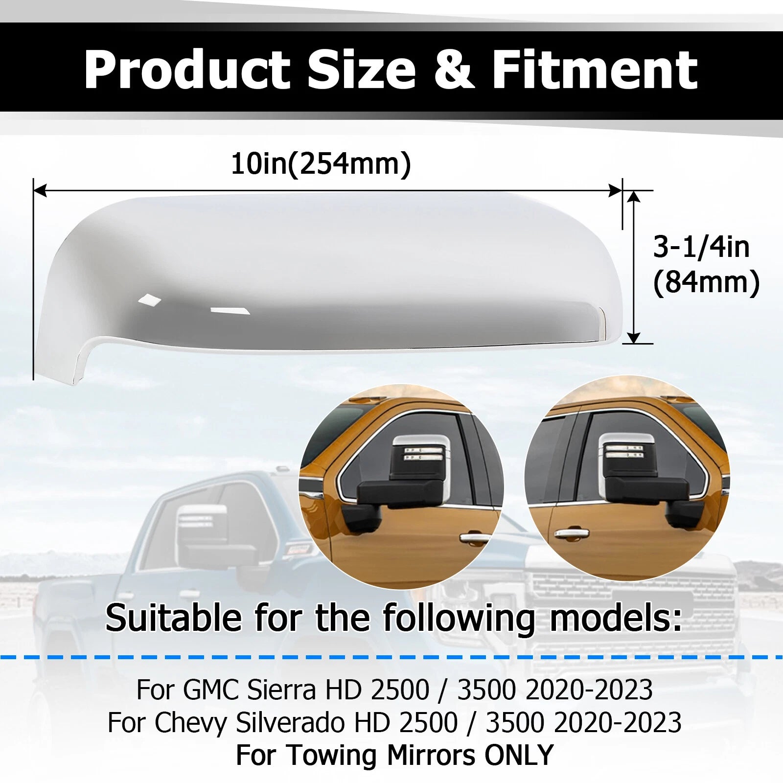 Chrome Mirror Covers for Chevy Silverado GMC Sierra 2500 3500 HD (2020-2024)