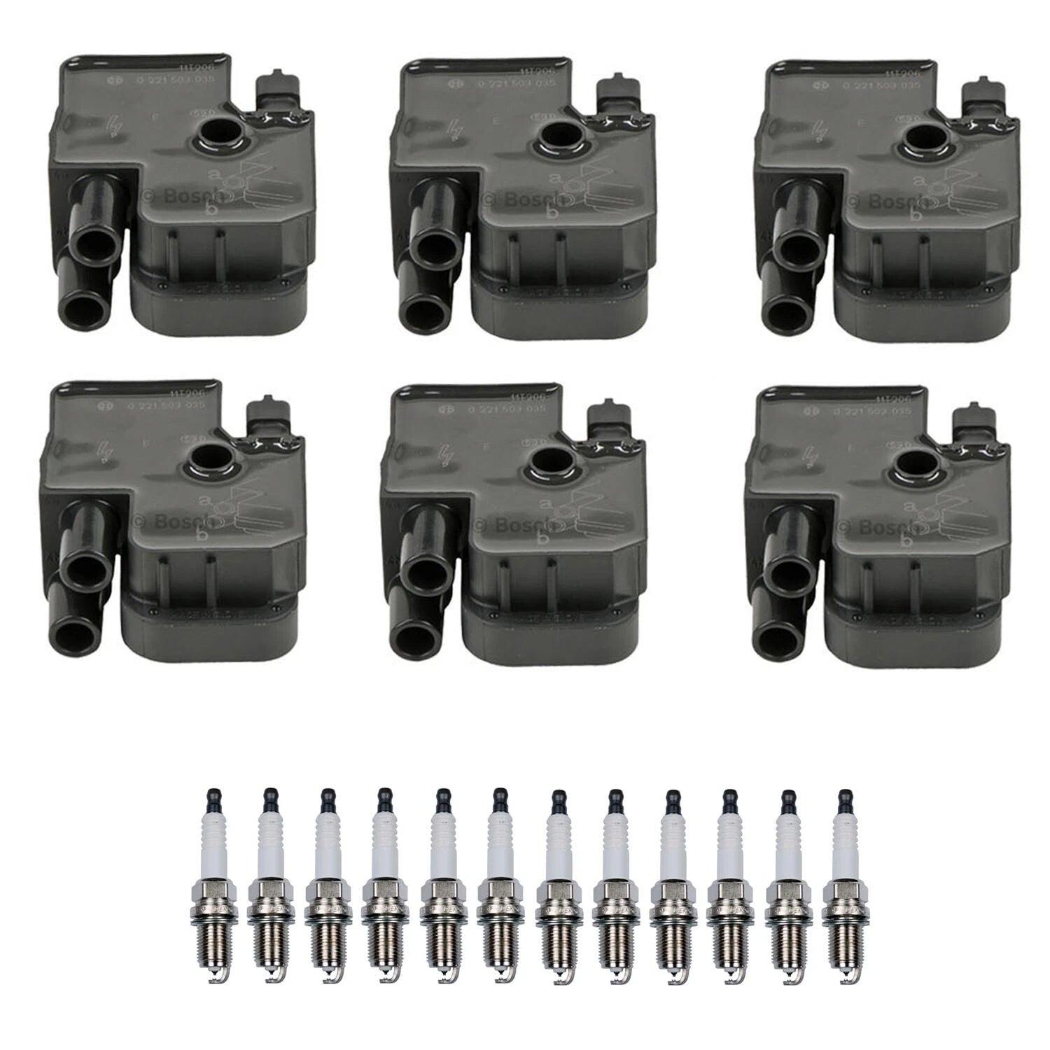 Set of 6 Ignition Coils & 12 Platinum Spark Plugs for Mercedes W210 E320 (1996–2002)