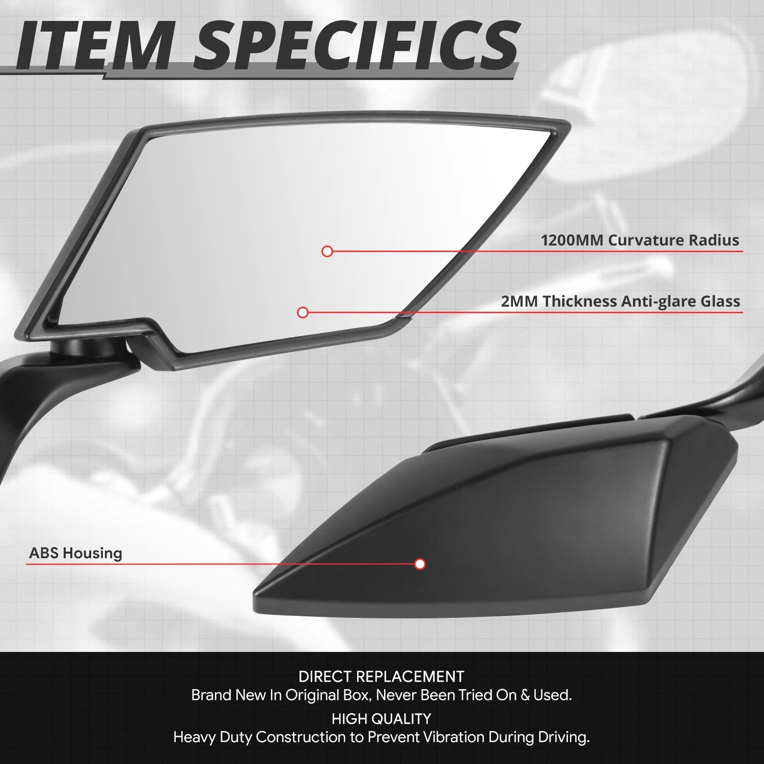 Universal Black Convex Anti-Glare Chrome Side View Mirrors (Fit Naked Bikes)