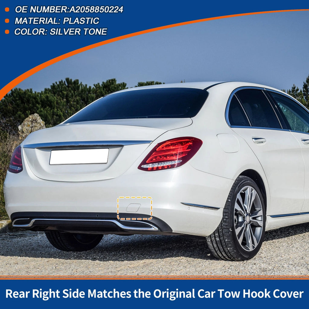 Rear Car Bumper Tow Hook Cover for Mercedes-Benz (A2058850224) Silver Tone