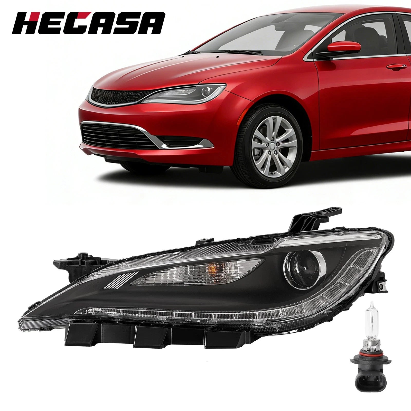 Halogen Headlight with LED DRL Chrome Trim for Chrysler 200 (2015–2017)