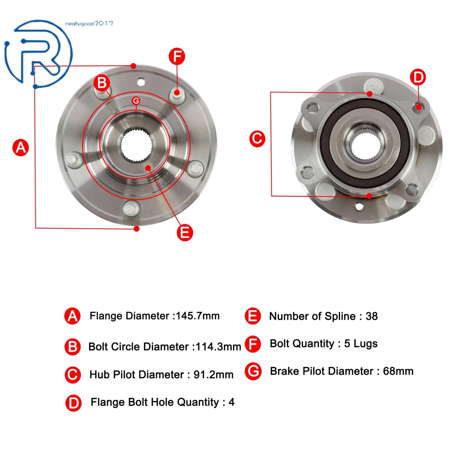 Set of 4 Wheel Bearing Hub Assembly for Ford Taurus, Flex, Lincoln MKS, MKT
