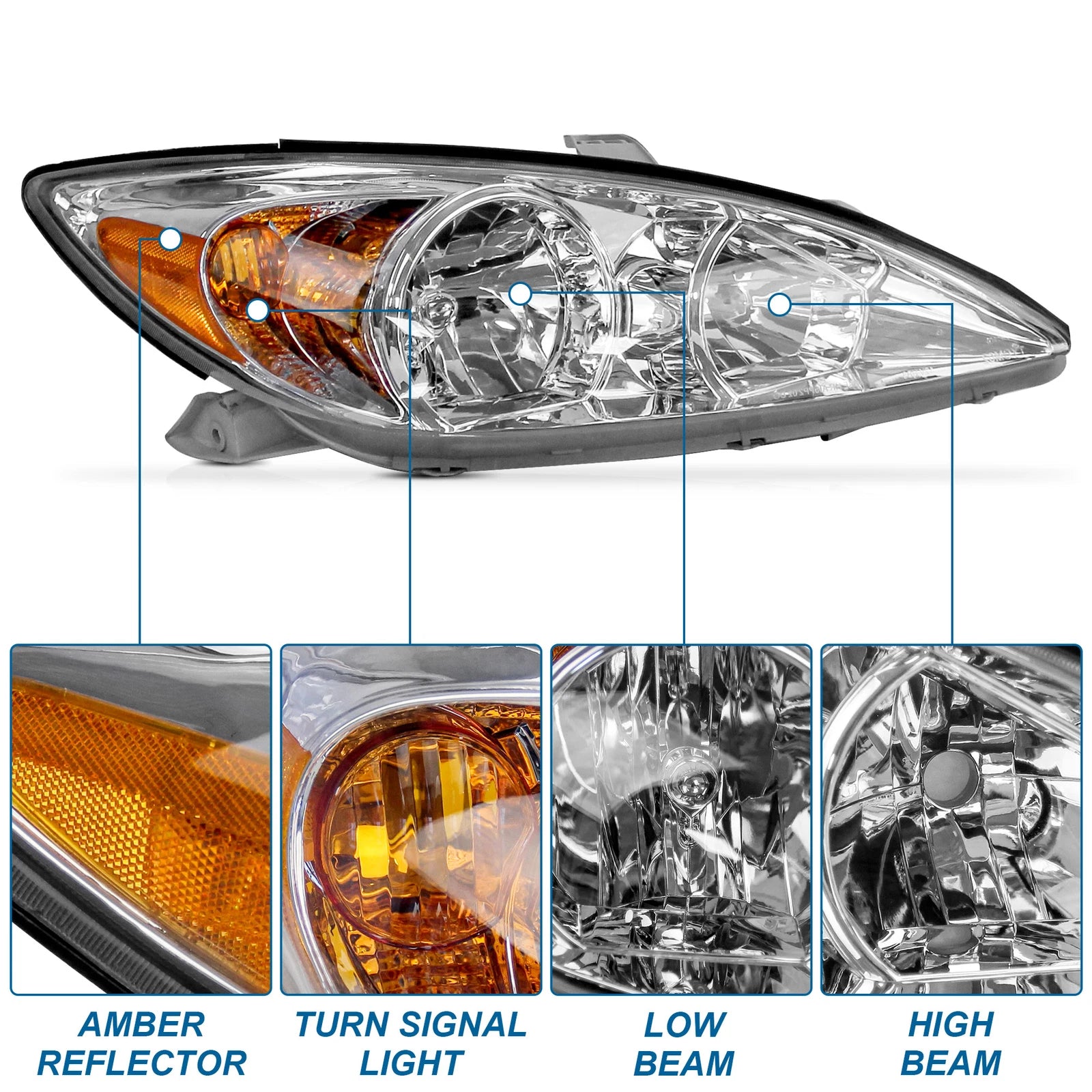 Set of 2 Headlights for Toyota Camry (2002–2004)