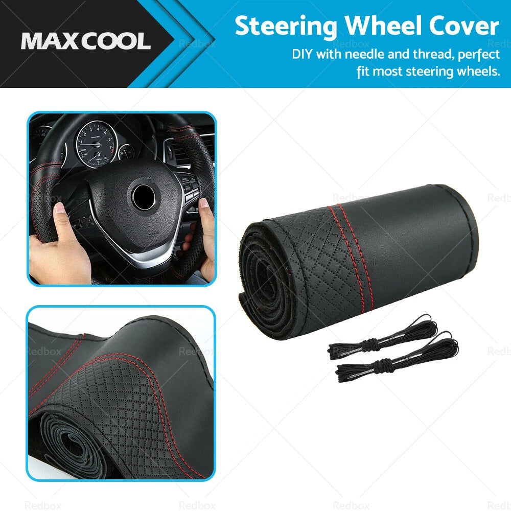 Leather Steering Wheel Cover for 38cm Cars (Universal Fit)