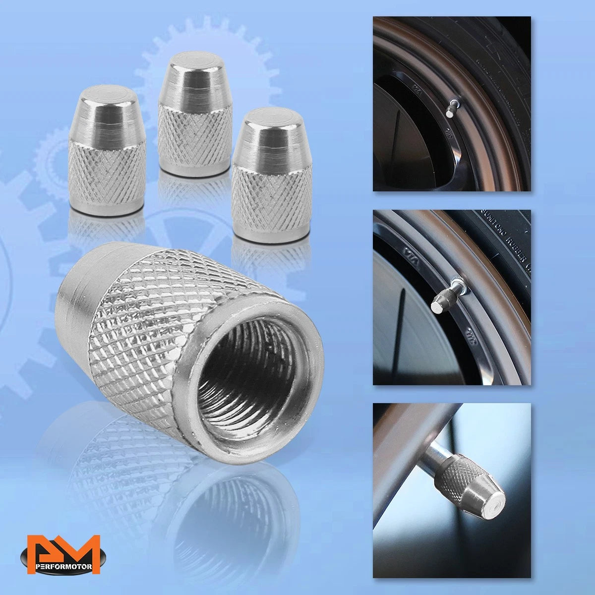 Set of 4 Silver Aluminum Tire Stem Caps for Universal Vehicles (2010–2023)