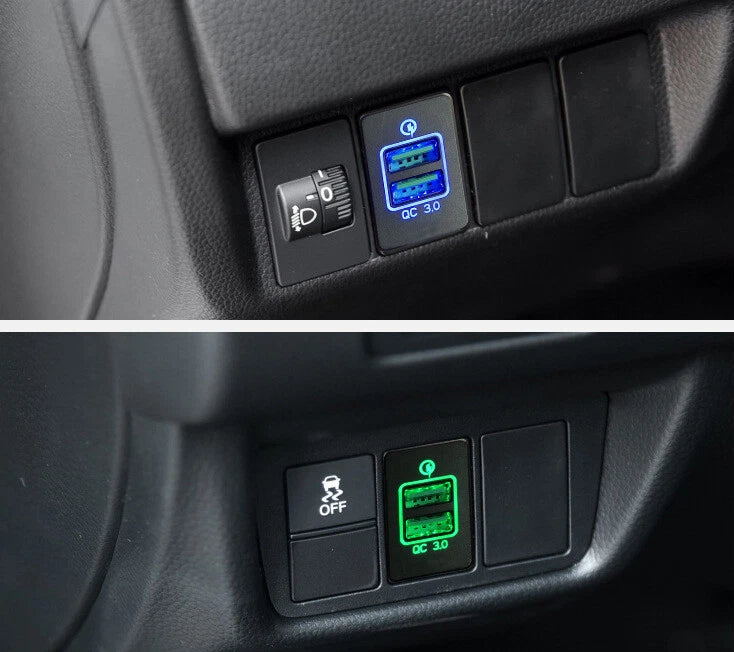 USB QC3.0 Charger for Honda CR-V Civic Accord (2017) - Blue/Green/Red