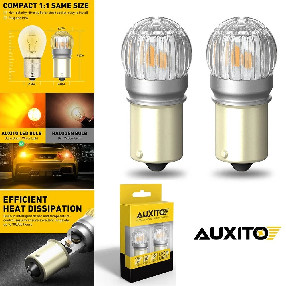 2X BA15S 1156 7506 Amber LED Turn Signal Light Bulbs for