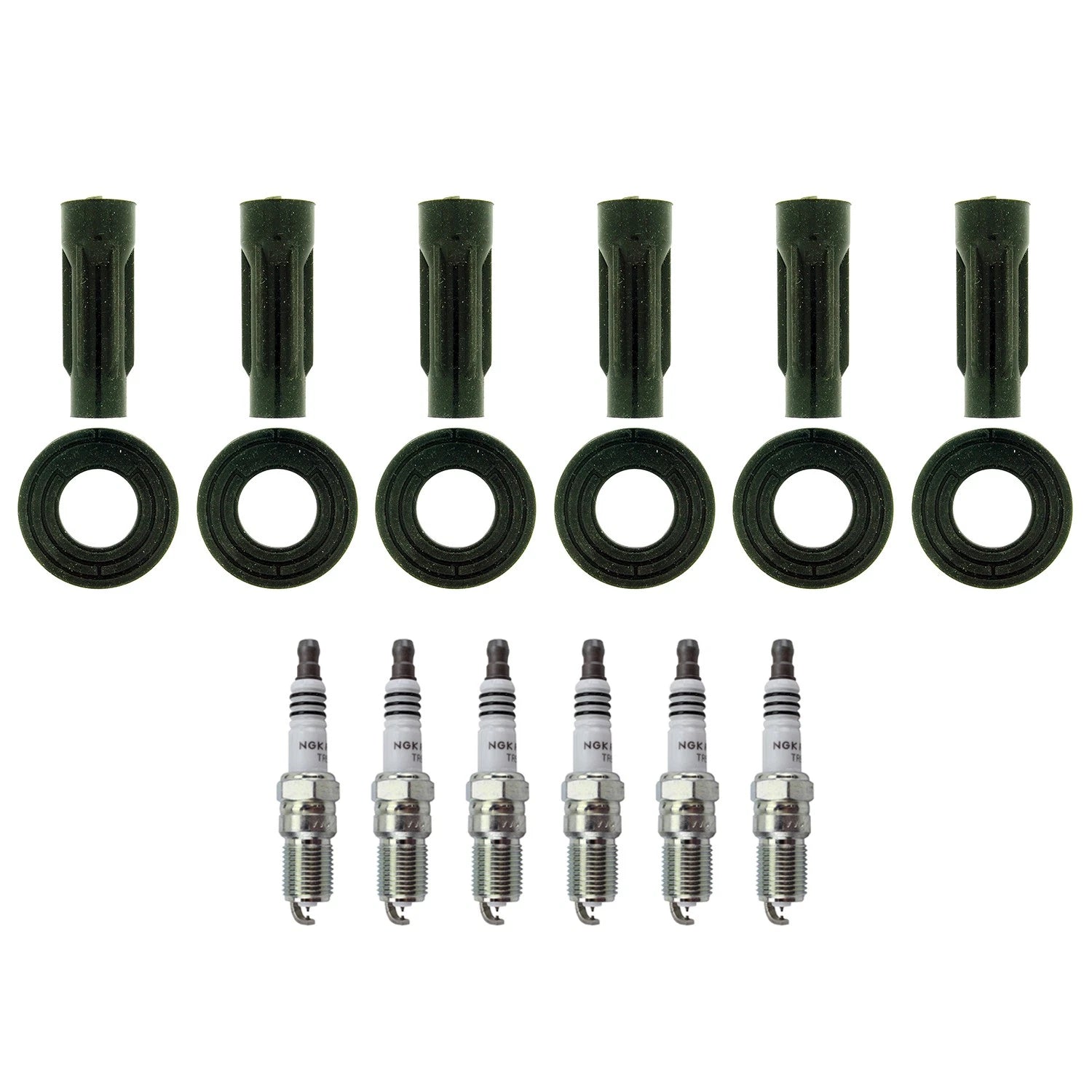 Set of 6 NGK Ruthenium HX Spark Plugs & Coil Boots for Ford Escape Fusion (V6)