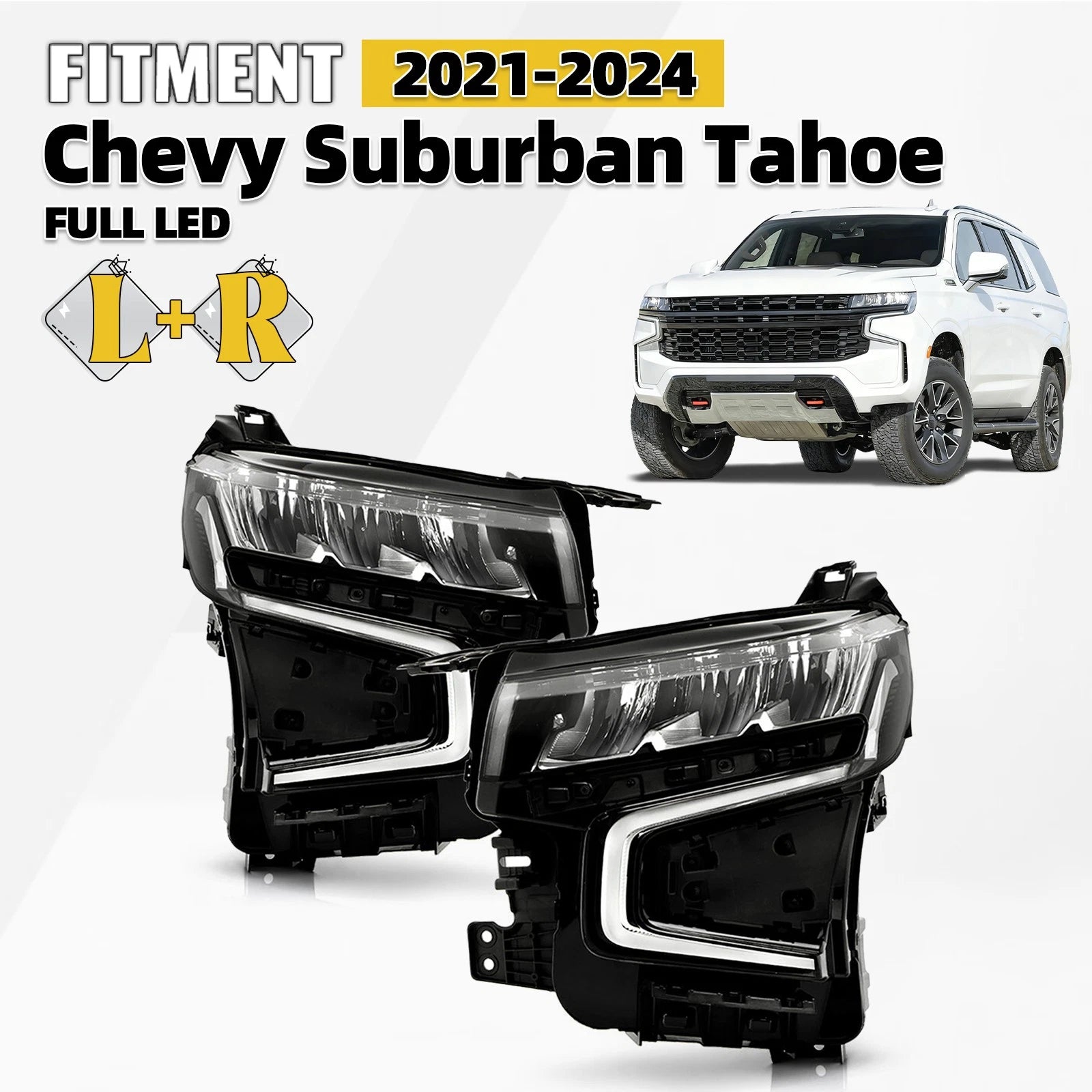 Full LED Headlights for Chevy Suburban Tahoe (2021–2024) - Left + Right Pair