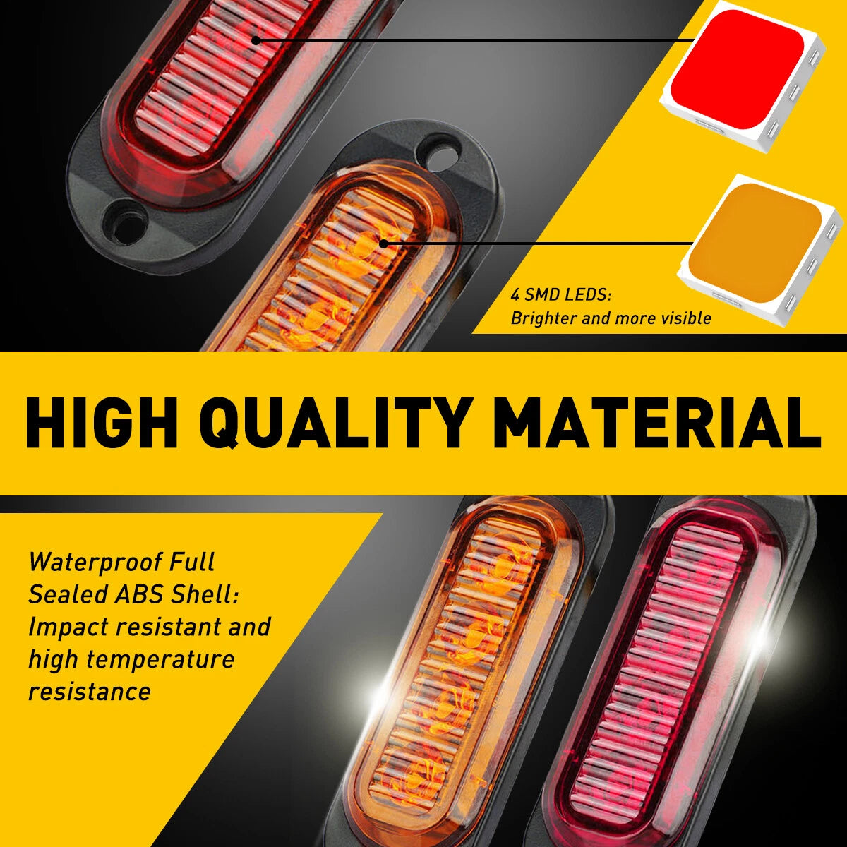 Set of 4 LED Amber Red Oval Side Marker Lights for Universal Fit