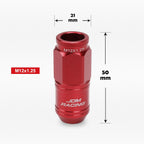 20Pc M12X1.25 Red JDM Open End Cone Wheel Lug Nuts + Spline Locks + Key