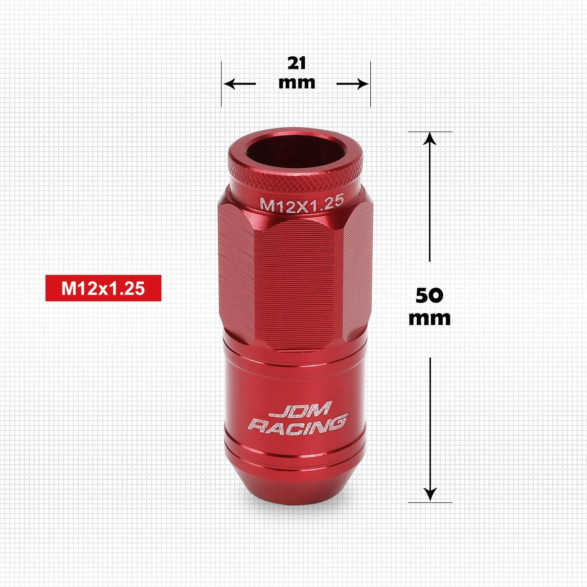 20Pc M12X1.25 Red JDM Open End Cone Wheel Lug Nuts + Spline Locks + Key