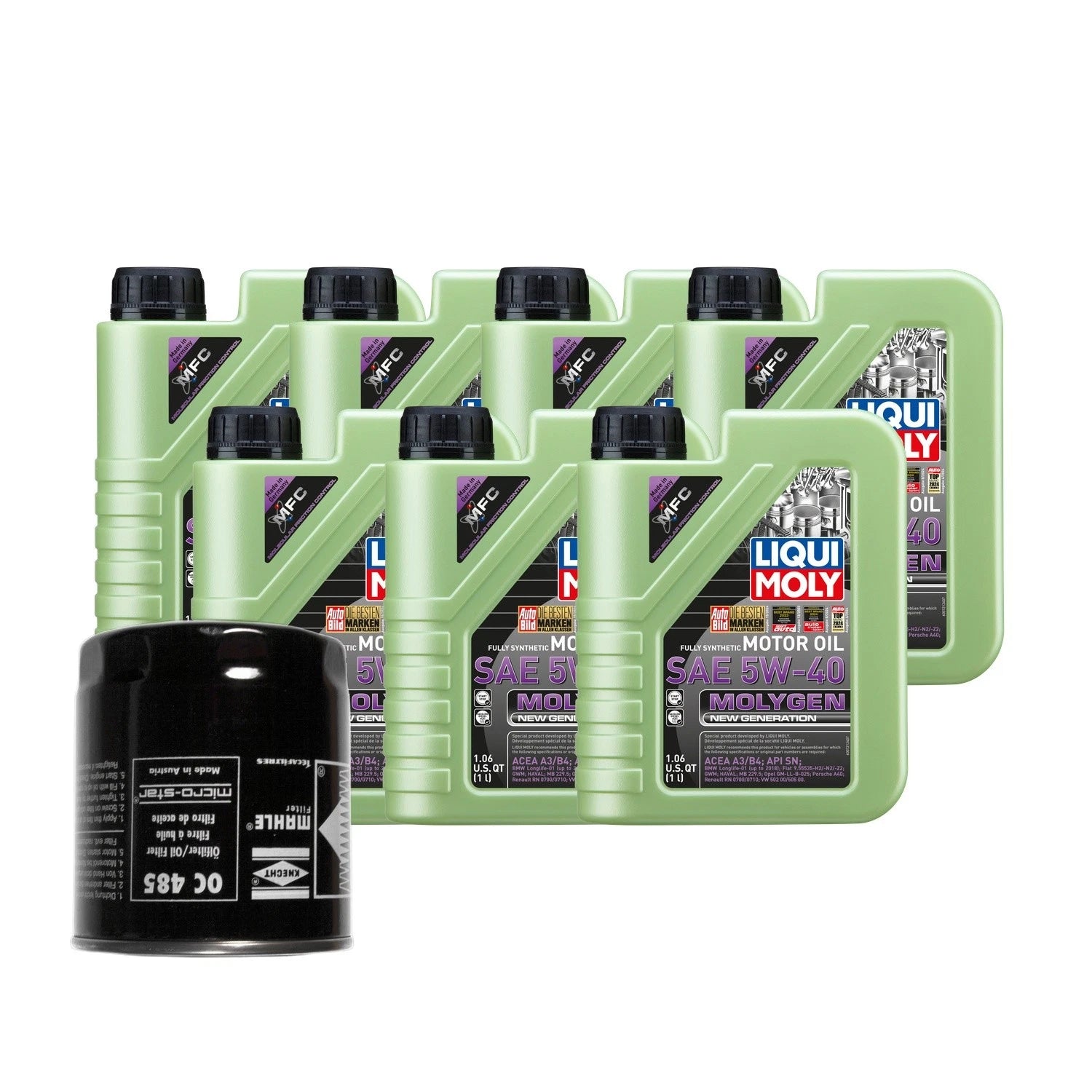 Oil Change Kit 7L Liqui Moly Molygen 5W-40 Mahle for Audi V6 2.7/2.8L