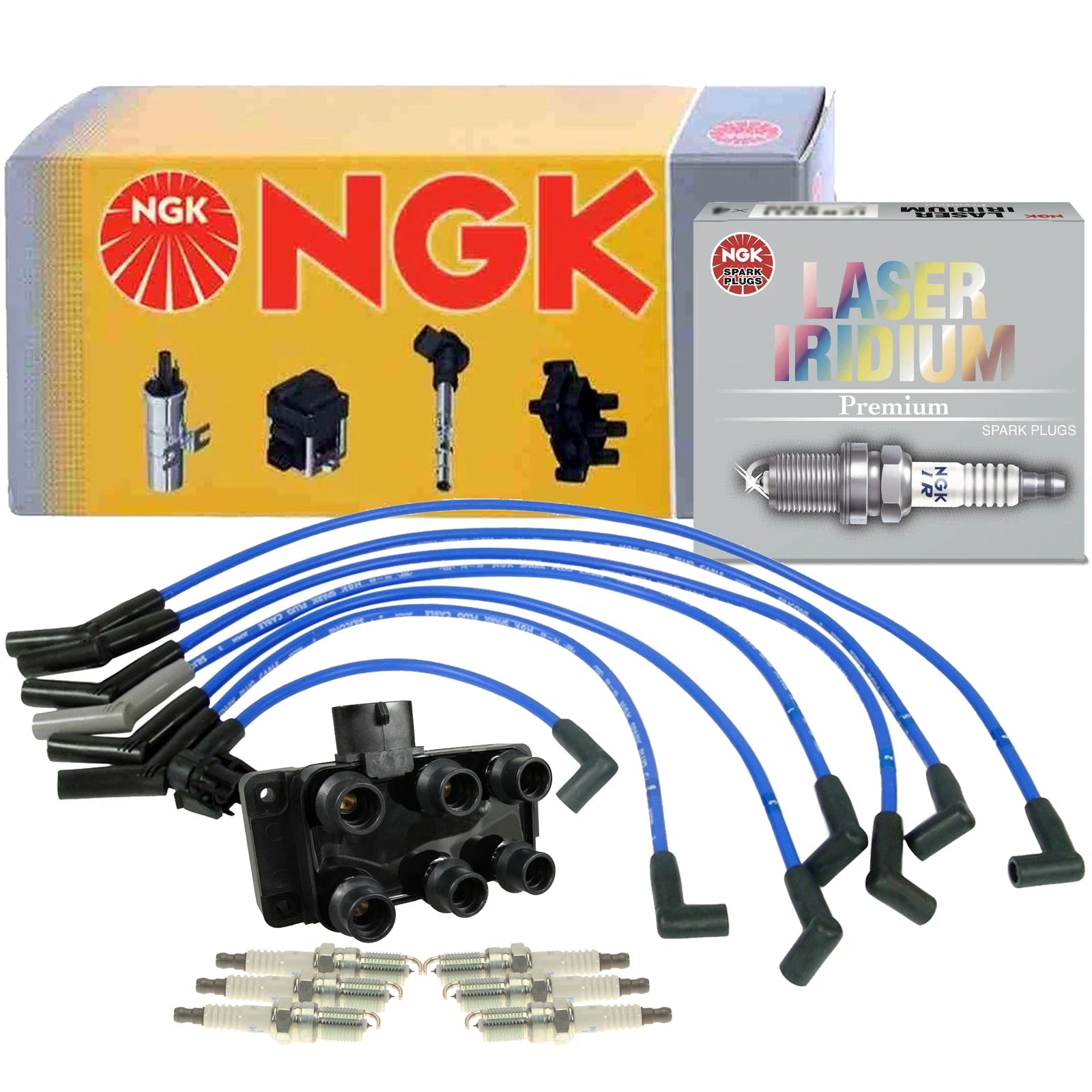 NGK Ignition Coil Wires & 6 Laser Iridium Spark Plugs for Ford Ranger (1998–2011)