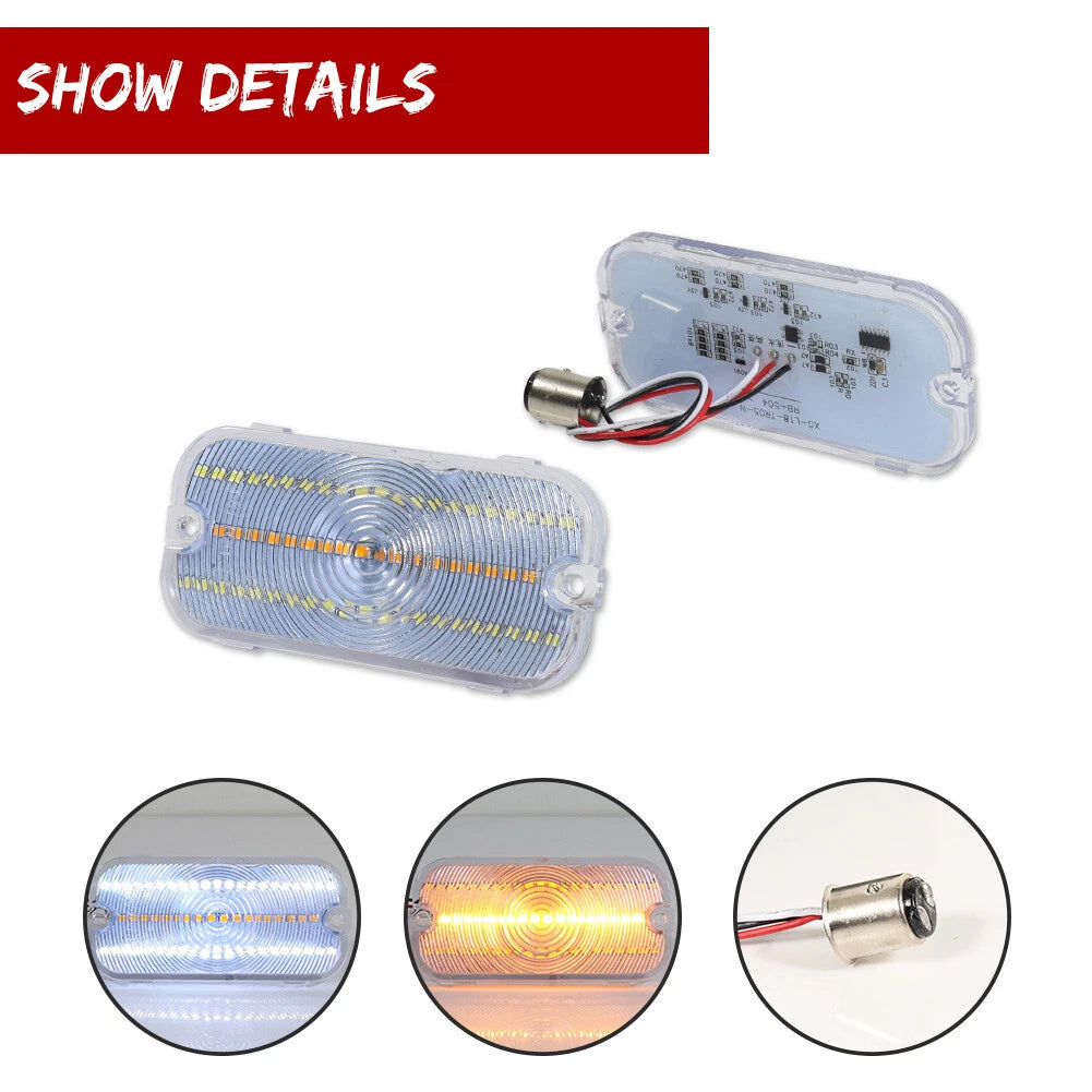 2X Clear Switchback LED Parking Signal Lights for Ford Bronco (1966–1968)