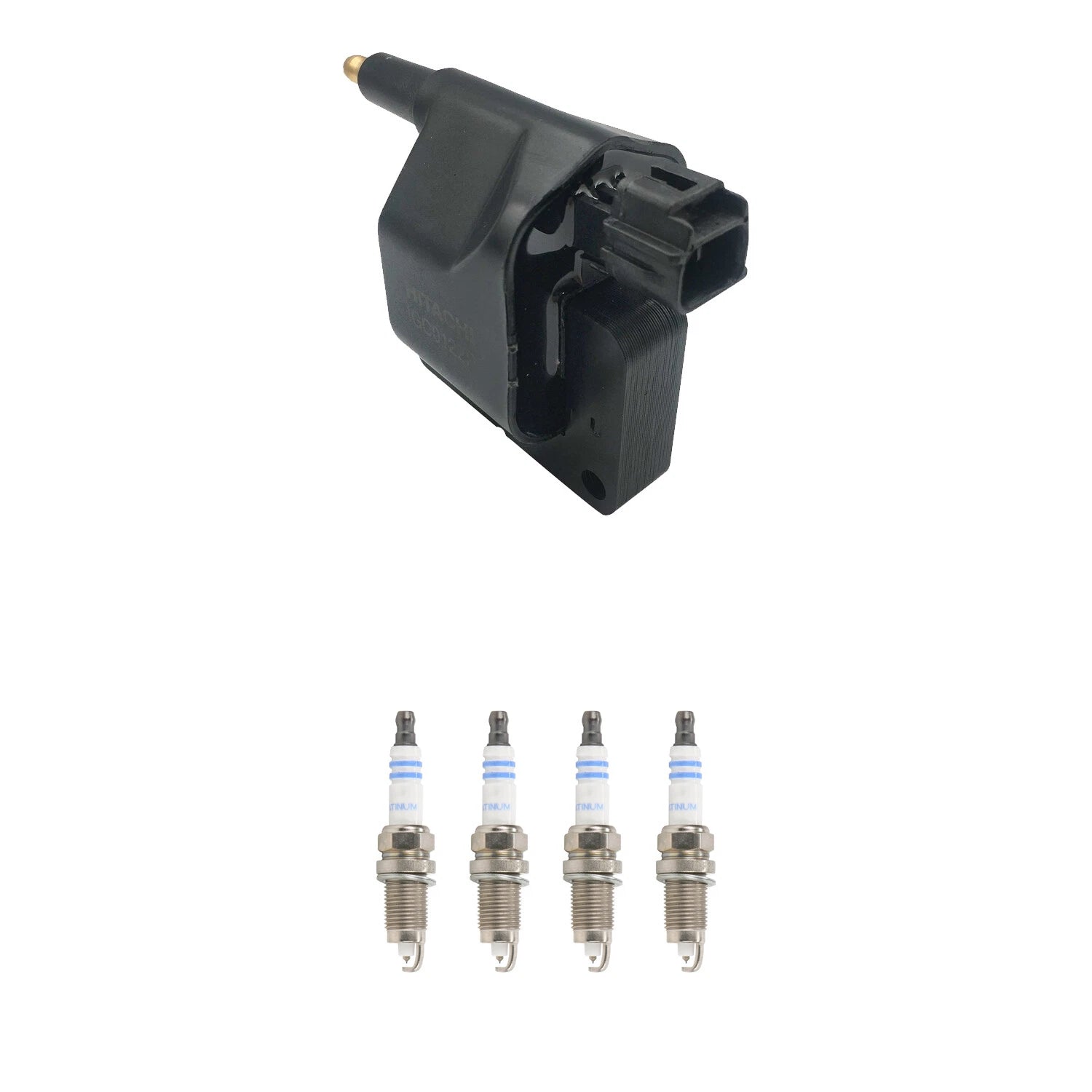 Set of 4 Hitachi Ignition Coils & Bosch Platinum Spark Plugs for Cherokee Dakota (L4)