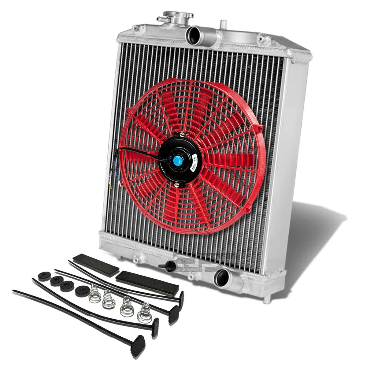 3 Row Full Aluminum Radiator + Red Slim Fan for Honda Civic/CRX/Integra (–)
