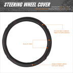 Steering Wheel Cover for Universal Fit (14.5-15") Black Carbon Fiber Red Stitching
