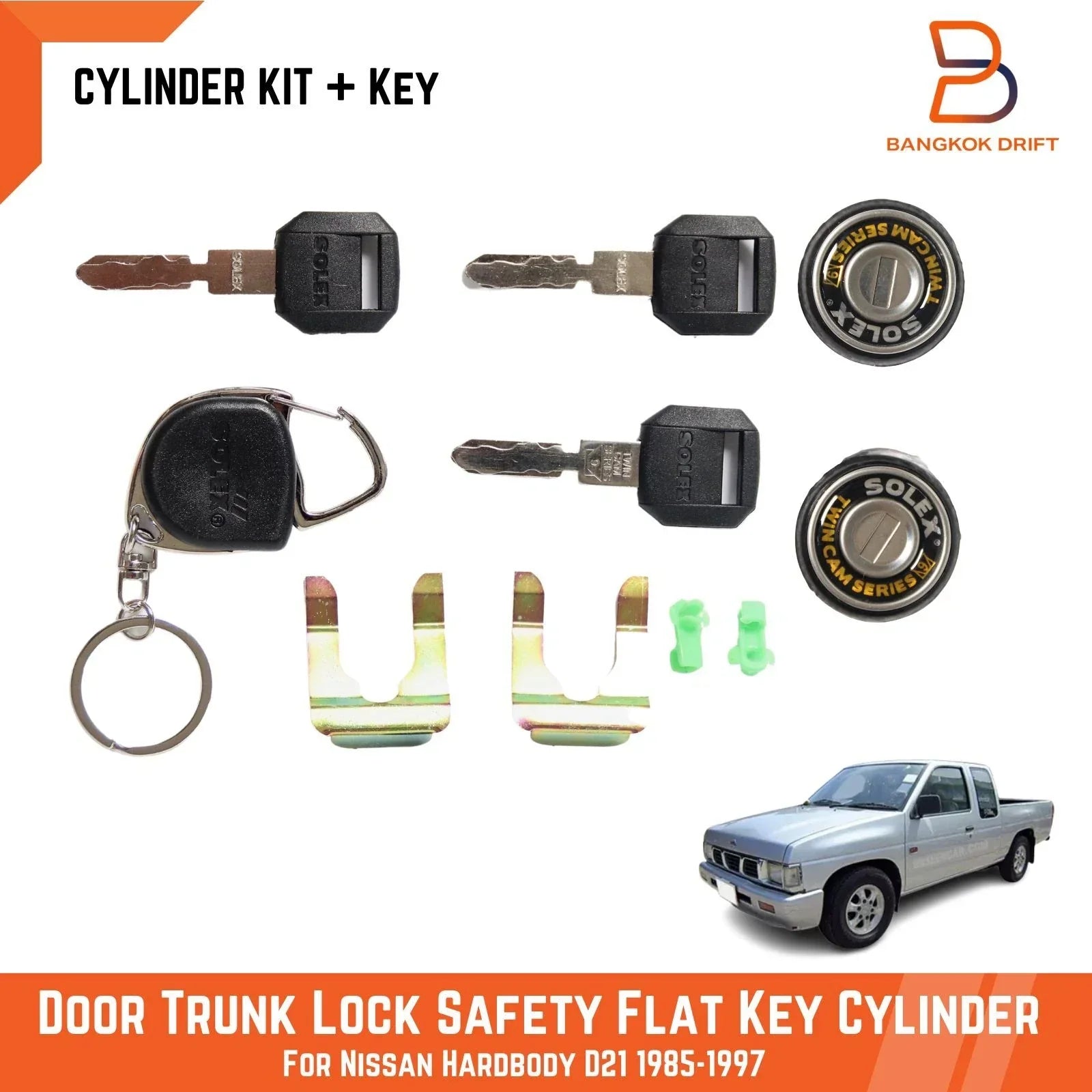 Solex  LH RH Lock Safety Flat Key Cylinder for Nissan Navara (86-97)